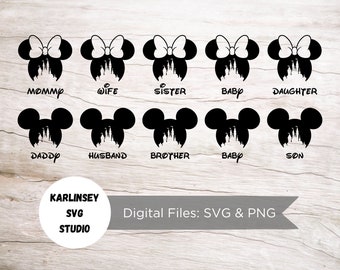 Mickey Minnie Family Bundle, SVG, vinyl cut file, digital download, silhouette, cricut, cutting machine, cut files, magical, castle, family