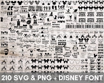 210 SVG, PNG, Best Seller Bundle, 2023, 2024, 2025, 2026, Mouse Font ttf file, Mickey, Minnie, silhouette, cricut, vinyl cut files, digital