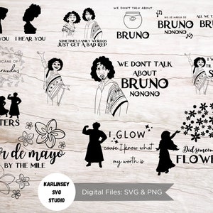 Encanto SVG Bundle, 15 SVG, 15 PNG, Madrigal Family, Bruno, Luisa, Mirabel, Isabela, Camillo, Dolores, Mariano, we don&#39;t talk about bruno