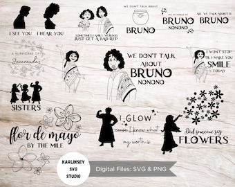 Encanto SVG Bundle, 15 SVG, 15 PNG, Madrigal Family, Bruno, Luisa, Mirabel, Isabela, Camillo, Dolores, Mariano, we don&#39;t talk about bruno