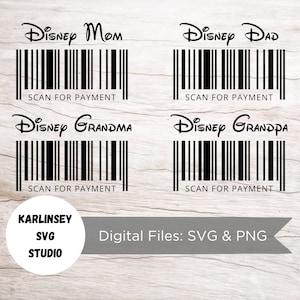 Scan voor betaling Bundel, moeder, papa, oma, opa, SVG, PNG, geknipt bestand, silhouet, cricut, mickey, minnie, digitale download, magie, kasteel