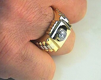 Mens Rings 18kt 1.00ct Diamond Ring Mens Mafia Narco Ring 18kt Yellow & White Gold