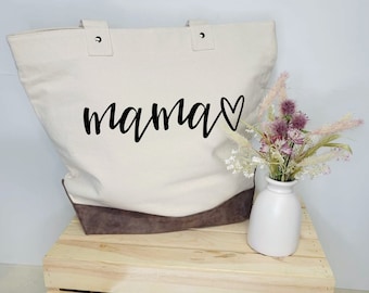 Mama Heart Tote Bag | Mom Tote Bag | Custom Tote Bags | Mama Bag | Diaper Bag | Over the Shoulder Bag | Personalized Tote Bag | Mom Life