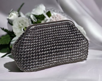 Nickel Woven Metallic Pouch Clutch Hand Bag | Beach Wedding Clutch Purse | Handmade Gift