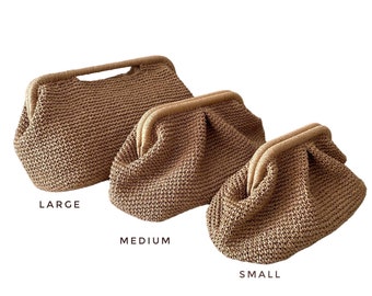 Crochet Natural Raffia Pouch Clutch | Beach Wedding Straw Bag | Woven Bag | Summer Clutch Purse