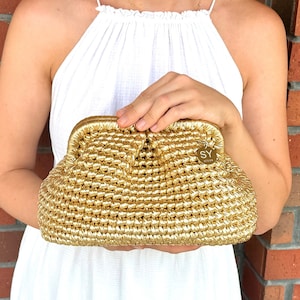 Metallic Hochzeit Beutel Clutch Tasche, Abend Stricken Geldbörse Gold Tasche, Handgemachte häkeln Clutch Tasche, Hochzeit Clutch