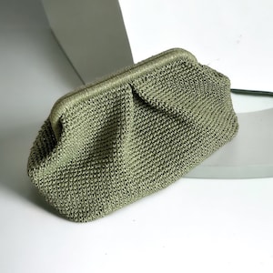 Khaki Green Crochet Raffia Clutch: Handmade Summer Beach Bag