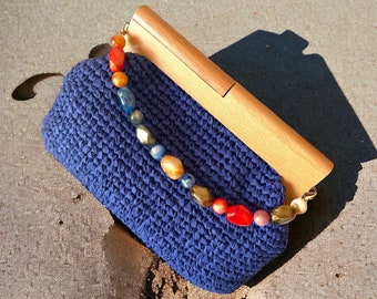 Handmade Wooden Frame Knitted Raffia bag for women | Clutch Purse | Handmade Gift