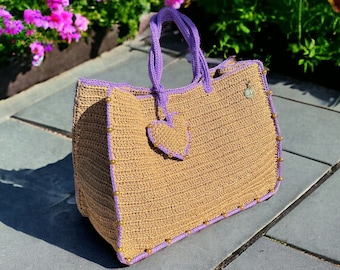 Crochet Raffia Tote Bag: Boho Summer Beach Shoulder Bag