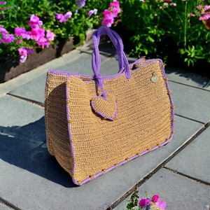Crochet Raffia Tote Bag | Straw Summer Beach Woven Shoulder Bag | Boho XLARGE Bag