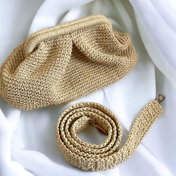 Natural Cream Raffia Pouch Clutch Bag | Boho Bridal Clutch | Straw Beach Clutch | Crossbody Tote Bag