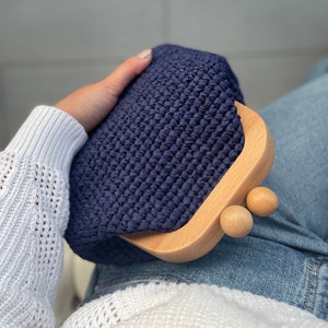 Blaue Holz gerahmte Hand stricken Raffia Damenhandtasche, Geschenk für Frauen, Abend Bast Clutch