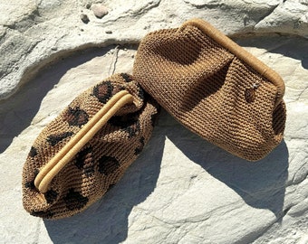 Crochet Straw Woven Pouch Clutch Bag | Raffia Beach Wedding Clutch Bag | Party Dumpling Clutch Hand Made Gift