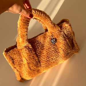 Teddy gestrickte gewebte Plüsch-Frauen-Handtasche | Gehäkelte Herbst-Winter-Geschenk-Tasche