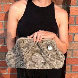 Mink Crochet Raffia Clutch Bag: Handmade Woven Beach Purse