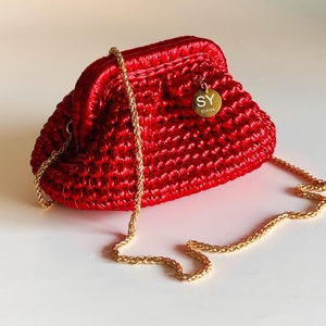 Handmade Red Metallic Woven Clutch: Evening Crossbody Bag