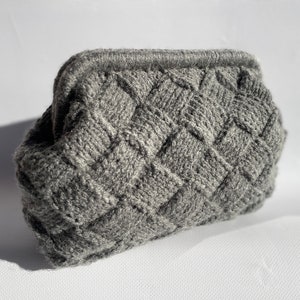 Gray Wool Bag,Handmade Clutch Bag , hand knitted pouch clutch , bags for women, puzzle bag , winter bag