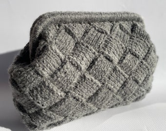 Hand Knitted Wool Clutch Bag: Gray Puzzle Bag