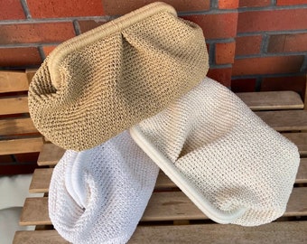 Woven Raffia Pouch Clutch Bag | Crochet Straw Beach Wedding Hand Bag | Handmade Gift