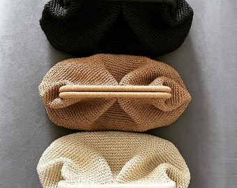 Woven Raffia Cloud Straw Beach Pouch Clutch Hand Bag | Wedding Purse | Crochet Handmade Gift