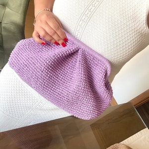 Lilac Crochet Raffia Clutch Bag: Handmade Woven Beach Purse