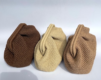 Natural Raffia Bag |Crochet Raffia Pouch Clutch Bag | Straw Beach Clutch |  Handmade Gift