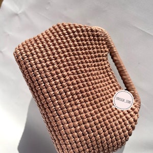 LEATHER LOOK Crochet Clutch Bag, Evening Knitted Purse, Handmade Designer Bag, Leather Doctor Bag, Large Make up Clutch Hanmade Gift