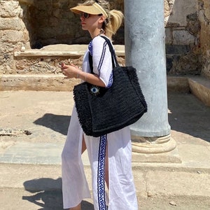 Straw Beach Shoulder Bag | Crochet Woven Raffia Large Tote Bag | Summer Bag