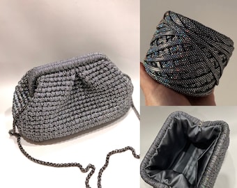 Handmade Clutch Bag/HOLOGRAM Metallic Bag / Evening Knitted Pouch Bag/Glitter Bag/Shiny Clutch