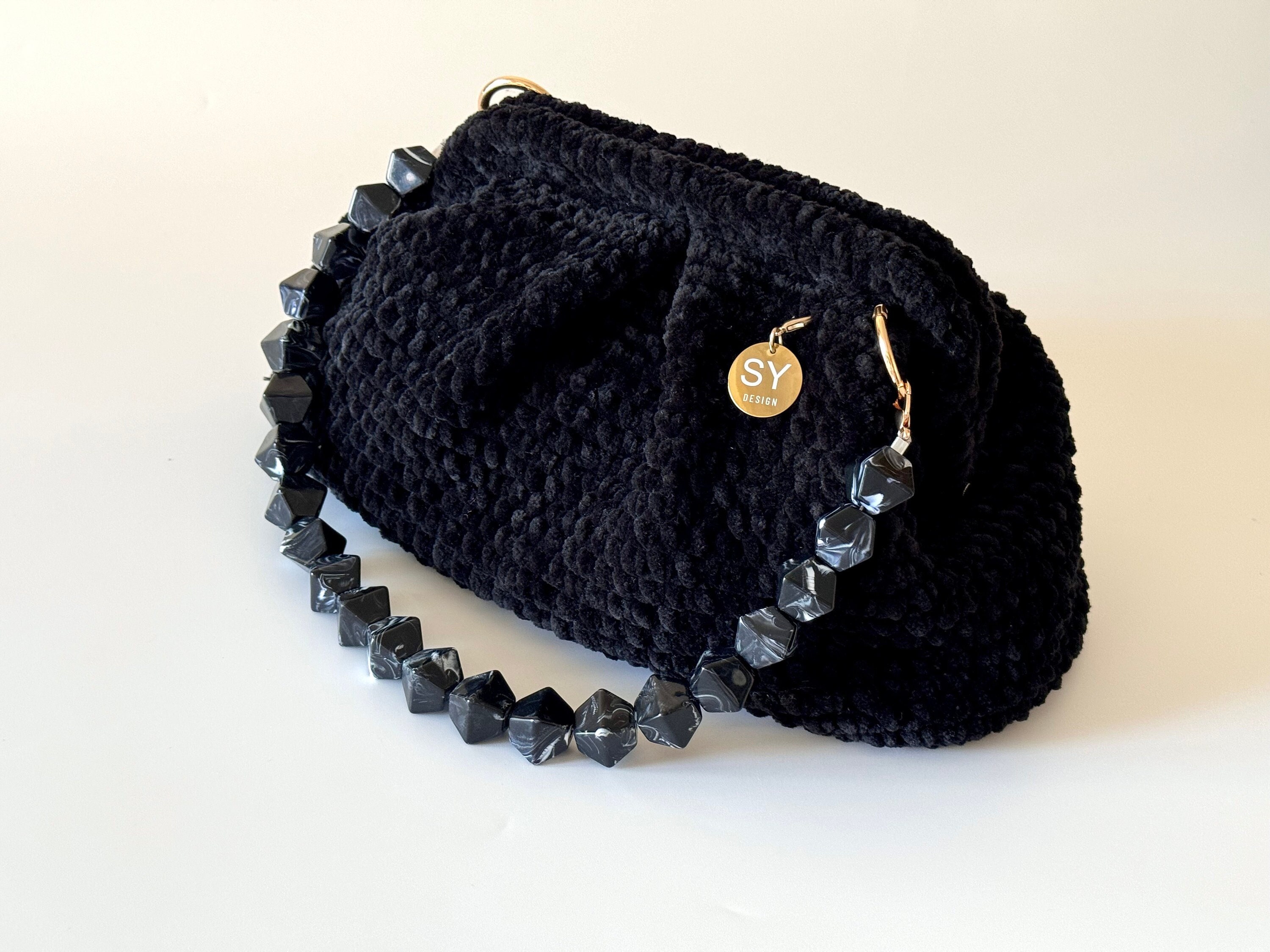 Black Velvet Crochet Clutch: Boho Evening Bag