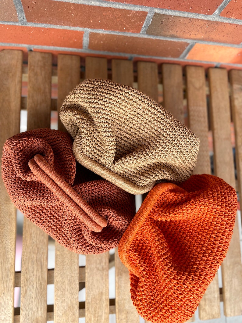 Crochet Raffia Pouch Clutch Bag Womens Straw Summer Pouch Etsy