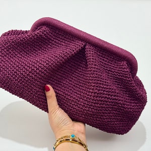 Gewebte rote Pflaume Raffia Strandtasche Tasche | Stroh Handtasche Hochzeit Braut Clutch | Handmade Geschenk