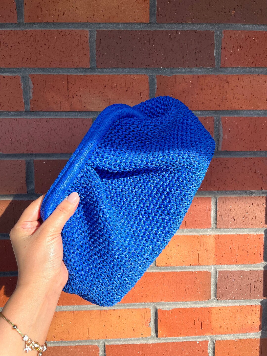 Crochet Raffia Pouch Clutch Bag, Womens Straw Summer Pouch Bag, Wicker