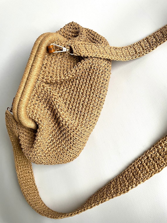 Crochet Raffia Pouch, Small Crossbody Tote Bag, Straw Woven