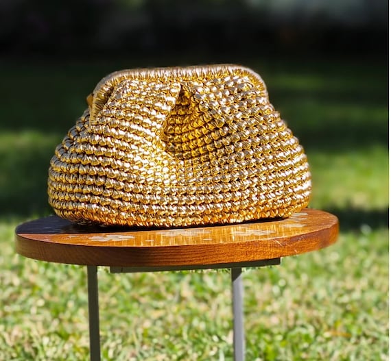 Handmade Crochet Metallic Gold Clutch: Evening Raffia Bag - Etsy