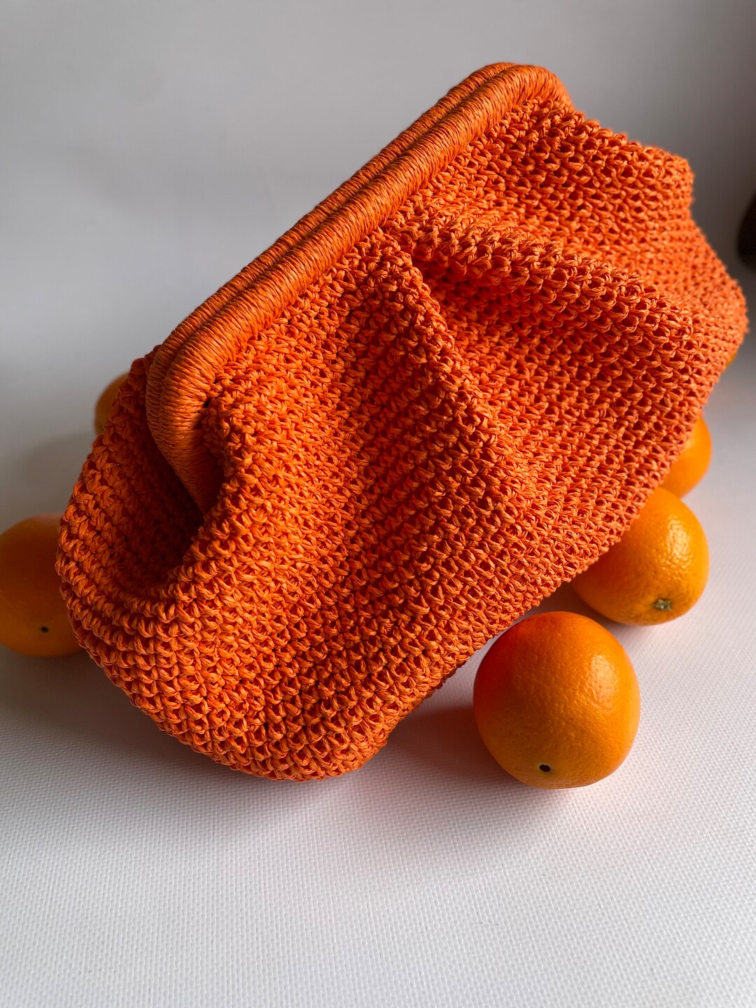 Crochet Raffia Pouch Clutch Bag, Knitting Straw Beach Bag, Woven Large