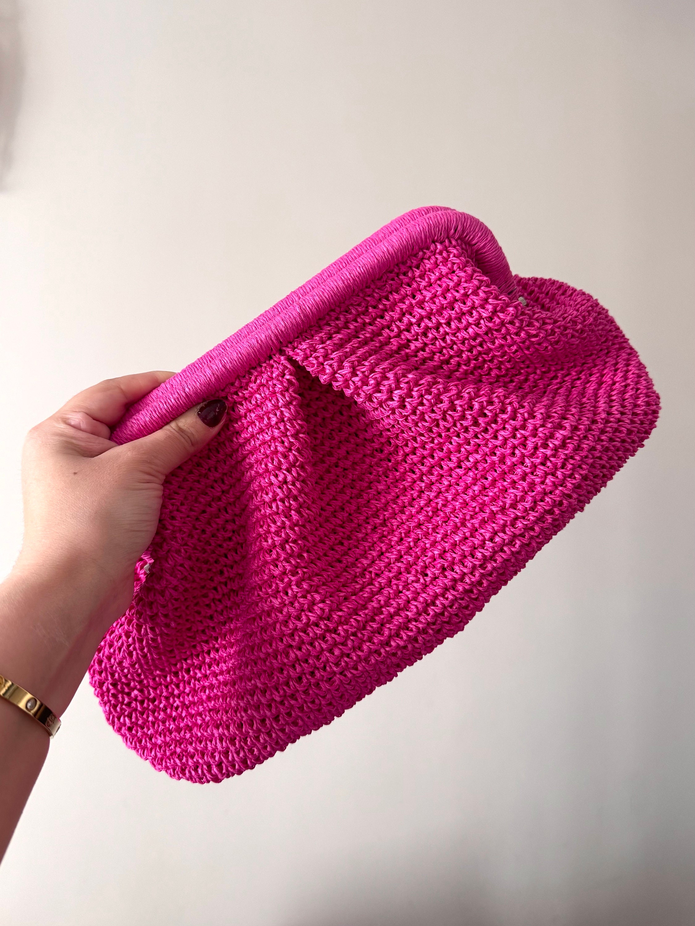 Pochette estiva da spiaggia, borsa elastica, piccola borsetta all'uncinetto per lavori a maglia, pochette per ravioli da donna, Arancione, M