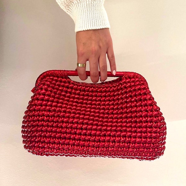 Pochette de mariage rouge métallique | Sac fourre-tout en cuir végétalien | Cadeau pour elle