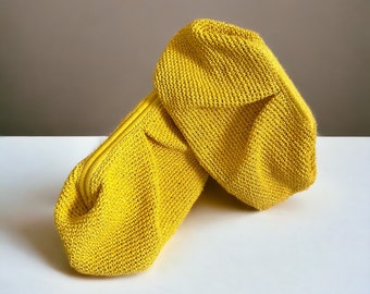 Pochette en raphia au crochet jaune | Sac de plage en paille d'été | Sac tissé | Cadeau fait main