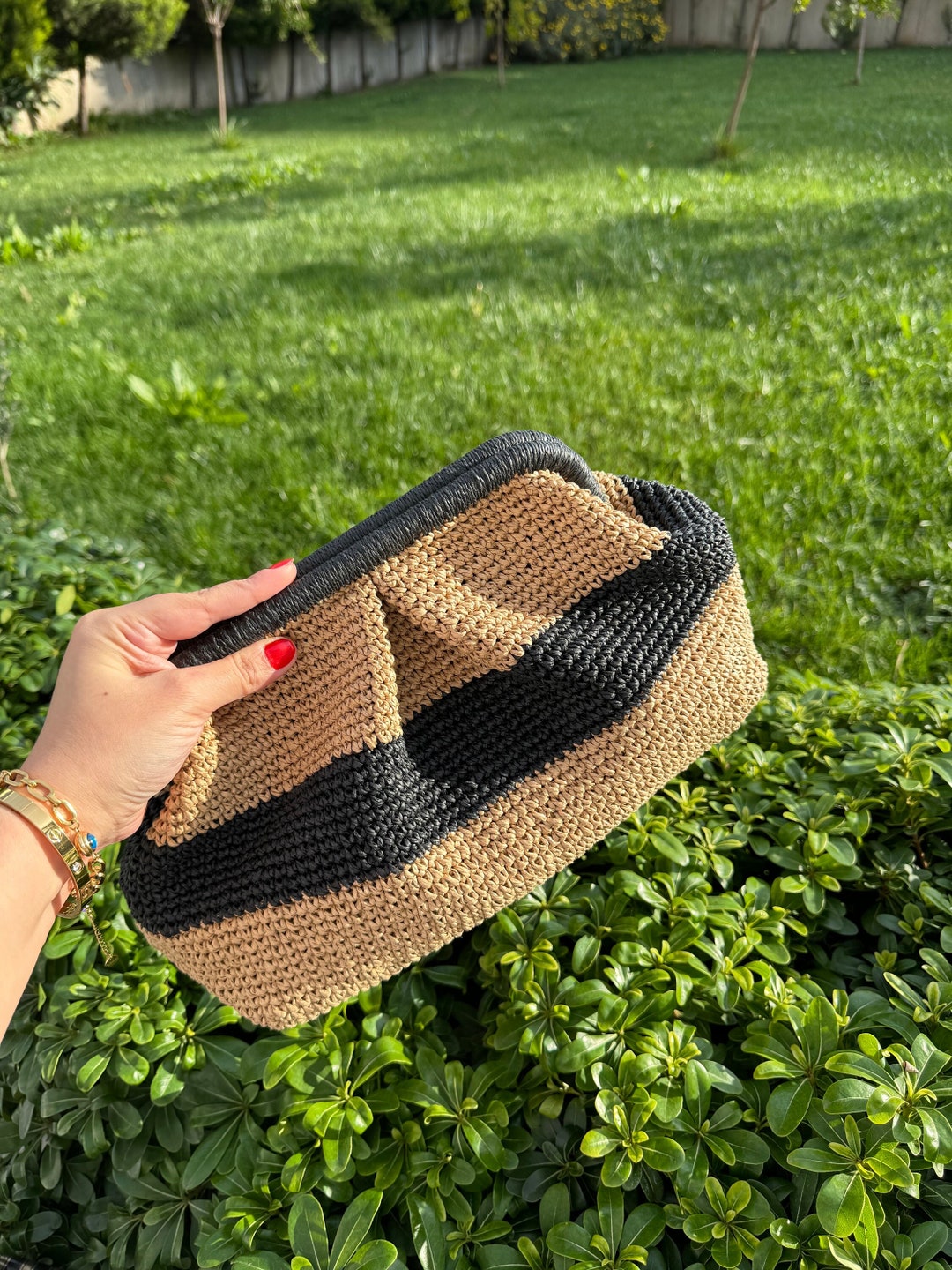 Raffia Straw Pouch Pleated Clutch Bag Knitting Woven Tote - Etsy
