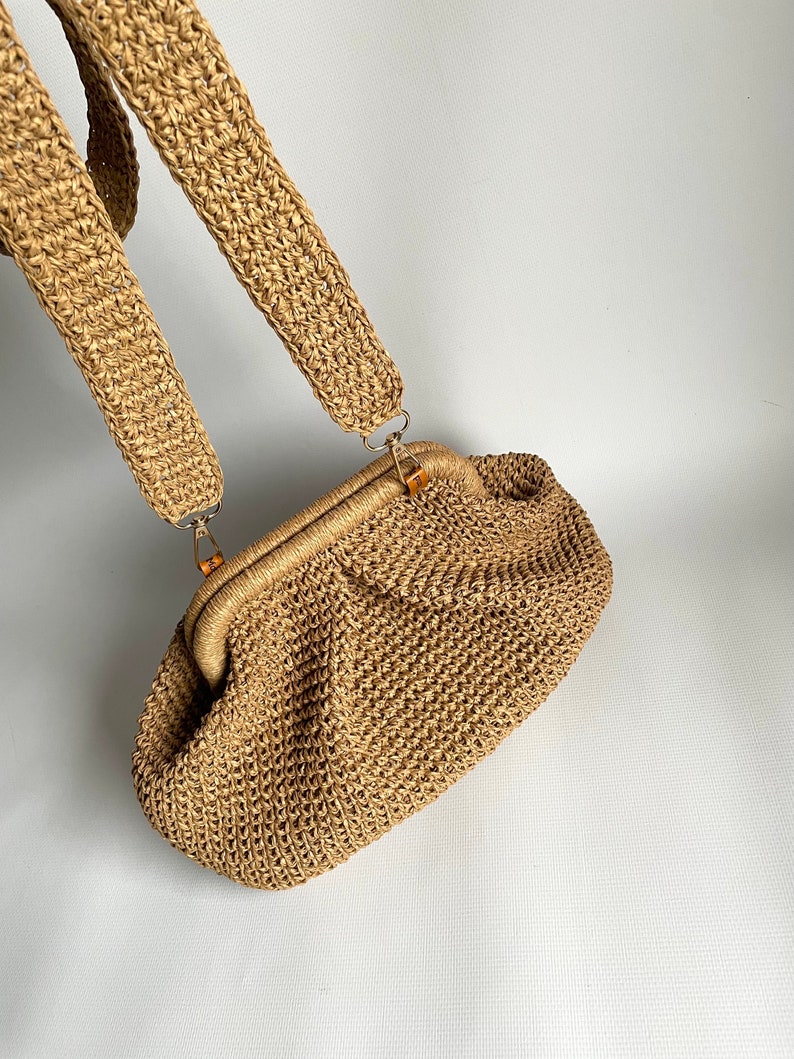 Crochet Raffia Pouch Small Crossbody Tote Bag Straw Woven Etsy