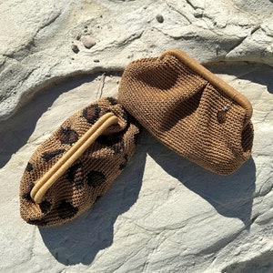 Crochet Raffia Pouch Clutch Bag, Womens Straw Summer Pouch Bag, Wicker Beach Clutch Bag, Straw wedding party dumpling clutch Hand Made Gift image 3