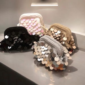 Petite pochette à sequins métalliques | Pochette de mariage en crochet pour soirée de mariage | Sac à main de fête