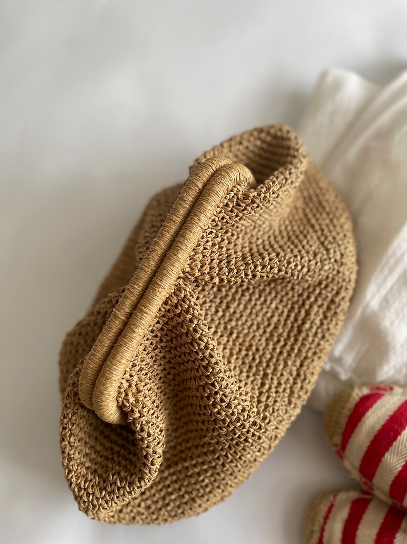 Crochet Raffia Pouch Clutch Bag Womens Straw Summer Pouch Etsy