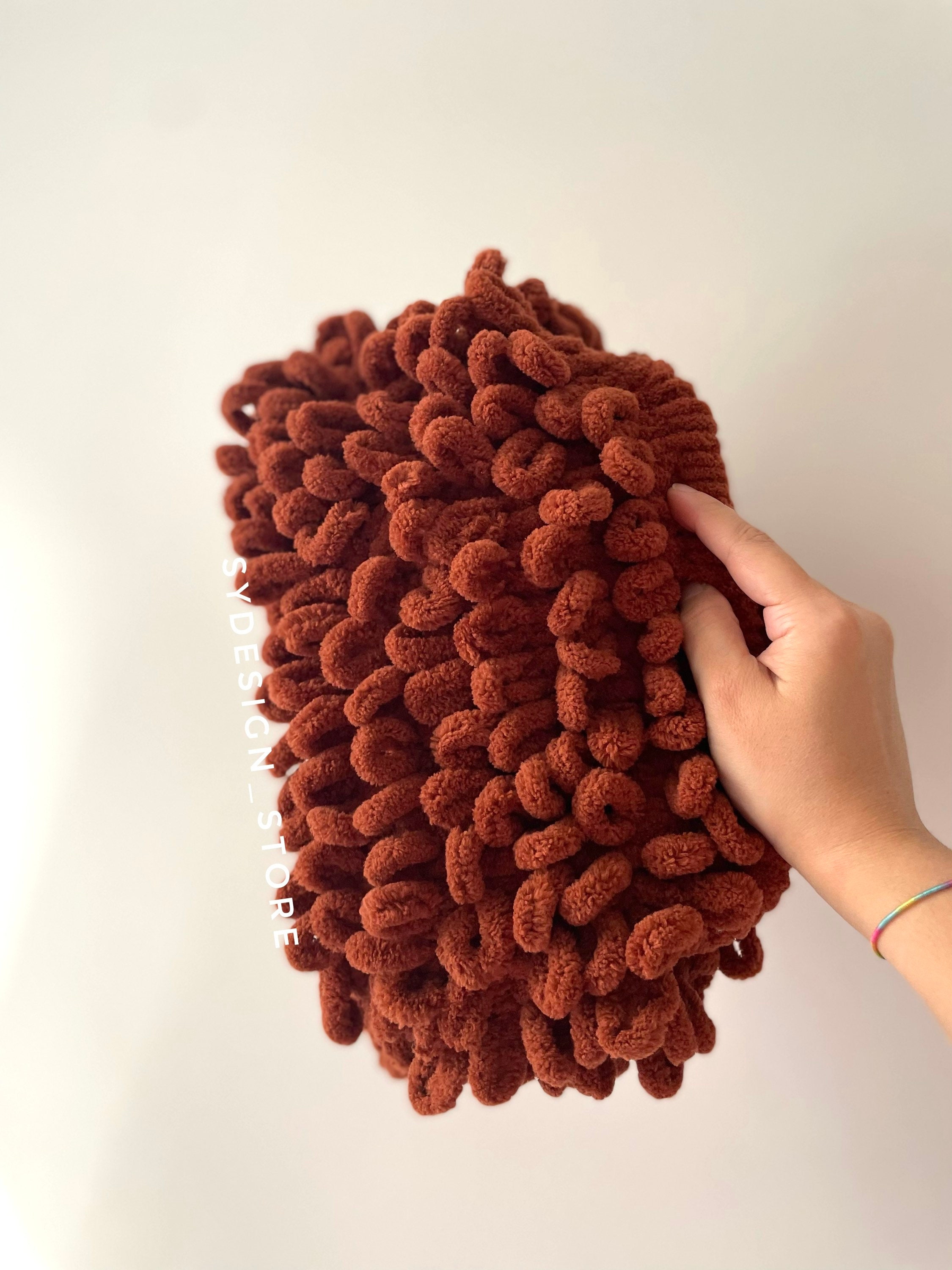 Terracotta Hand Bag/Handmade Puffy Bag, Mop Pouch Bag,Evening Raffia Crochet,Trend Soft Clutch Bag,Fluffy Fleece Clutch