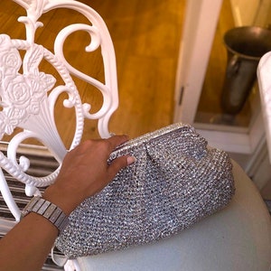 Xoxo Handwoven Raffia Clutch with Pink and Gold Beaded Heart