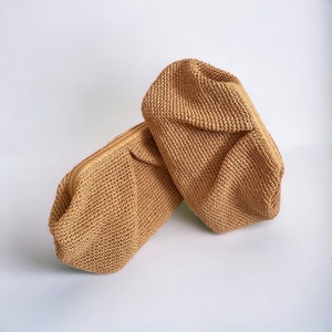 Fuchsia Crochet Raffia Pouch Clutch Straw Beach Bag Woven Dumpling Grab Bag Handmade Natural Bag image 5