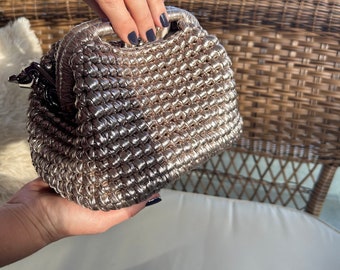 Woven Metallic Raffia Pouch Personalized Clutch Hand Bag | Evening Wedding Clutch | Christmas Gift