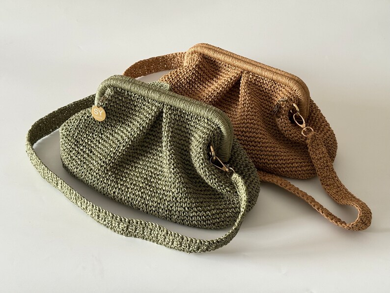 Crochet Raffia Pouch Clutch Bag Straw Crossbody Tote Bag Woven Beach Bag Natural Paper Rope Bag image 8