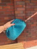 Metallic Raffia Bag, Turquoise Blue Evening Pouch Bag, Leather Knitted Clutch Bag, Luxury Wedding Guest Bags product logo